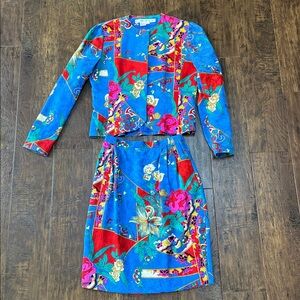 Umi Collections by Anne Crimmins 100% Silk 80s Vintage Blouse and Skirt Set